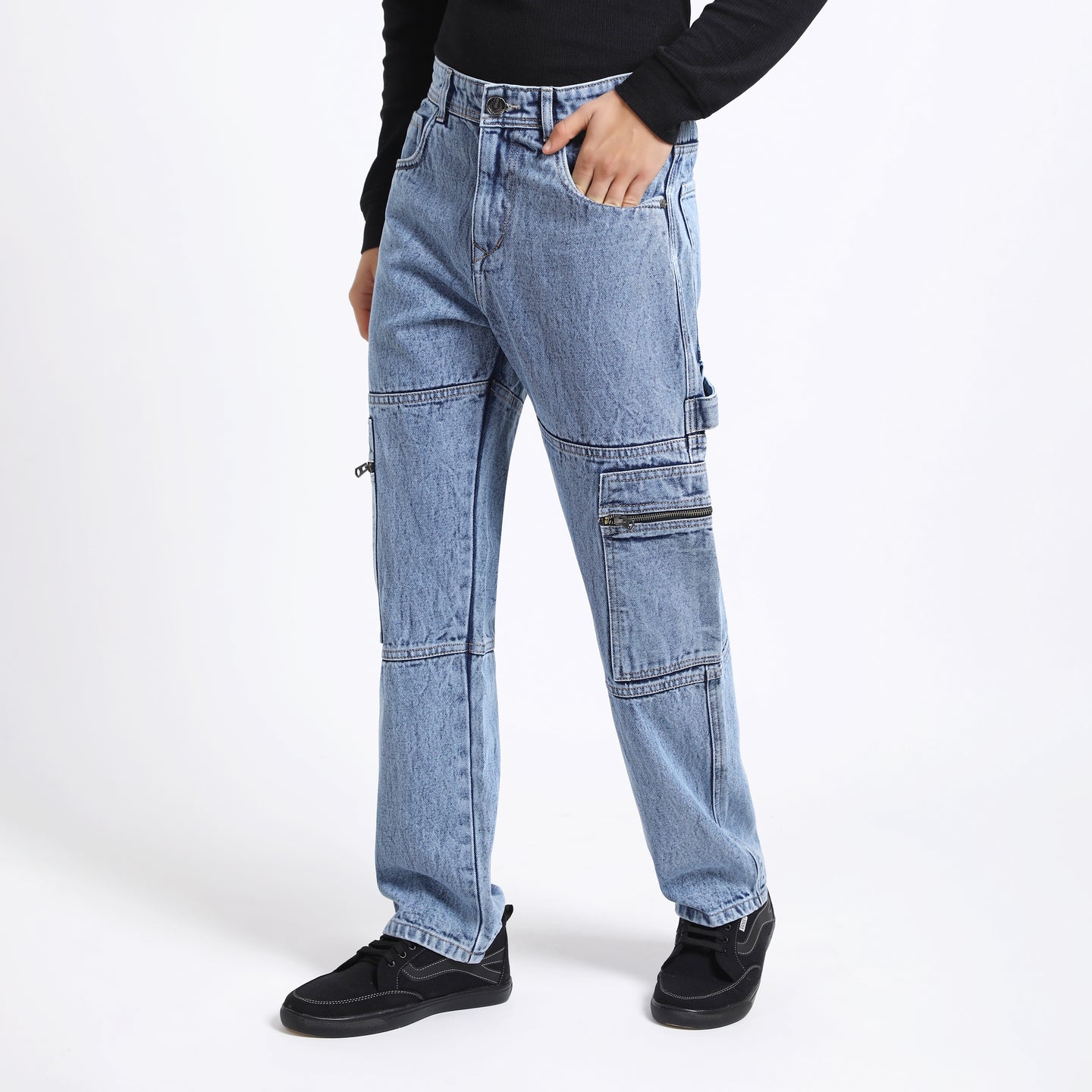 LIGHT BLUE BAGGY CARGO FIT JEANS 4785-2